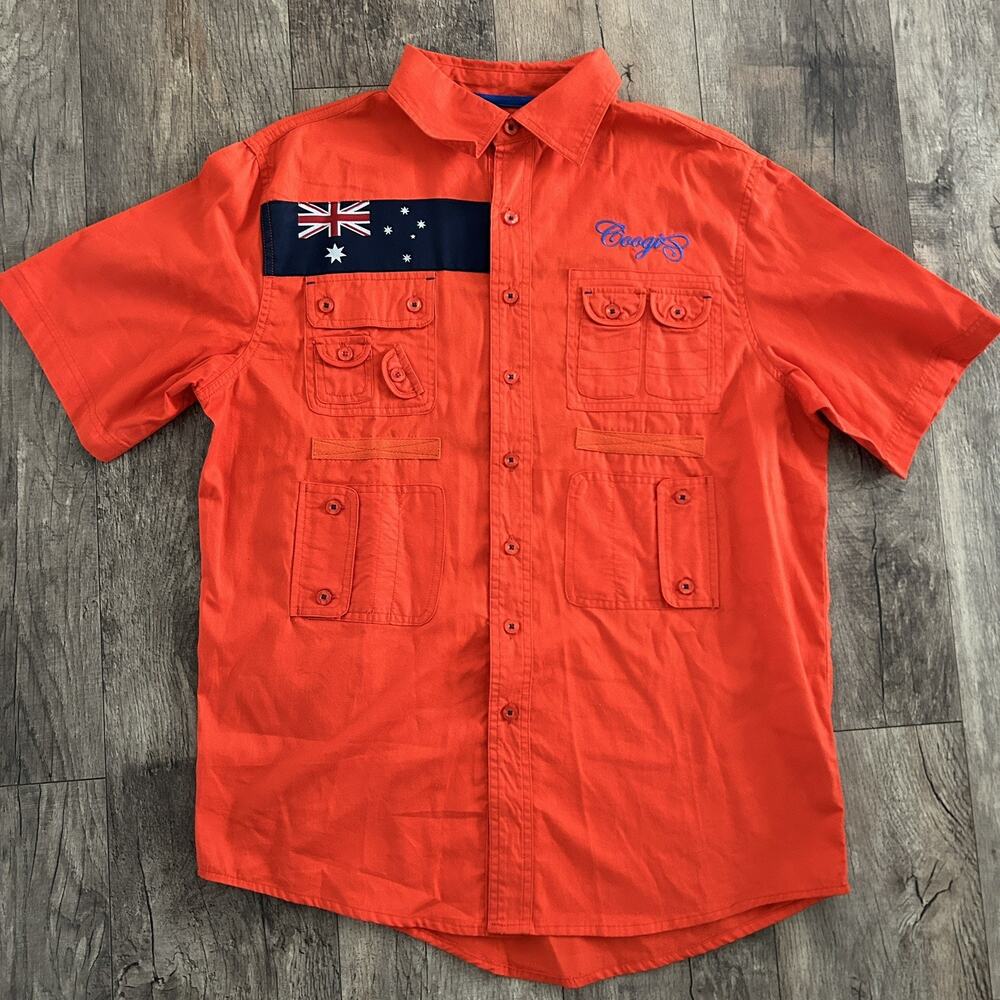 COOGI Men L Australia Expedition Cargo Safari Oxford Button Up SS Y2K Streetwear - Picture 10 of 10